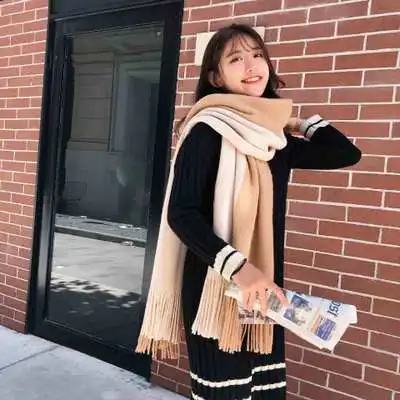 Новое поступление модный темперамент дамы высокого качества вязать удобный теплый толстый длинный шарф для женщин кисточкой большой открытый сладкий шаль - Цвет: CAMEL