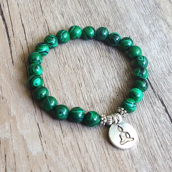 DIY Handmade Jewelry Malachite Beaded Bracelet Yoga Chakra Prayer Mala Buddha Bracelet Women Men Strand Charm Bracelet
