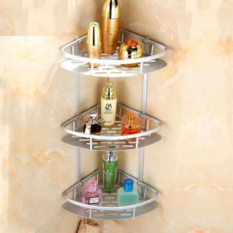 

Aluminum Space Bathroom Shelf Three Layers Basket Corner Storage Wall Mount Bathroom Bathroom Accessories