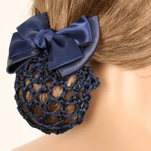 Satin Bow Barrette Stylish Floral Lace Official Lady Hair Clip Cover Net Tulle Bowknot Bun Snood Women Hairgrip Headband Hairnet stylish bow embellished tiny floral pattern light blue headband for girls