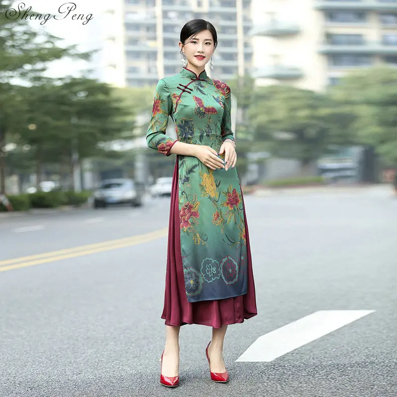 2018 летняя азиатская одежда aodai vietnam cheongsam более женственное платье для женщин