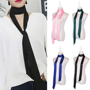 

2017 Lovely Narrow scarf women scarves Spring Autumn solid color chiffon long scarf belt Colorful small scarf ribbon