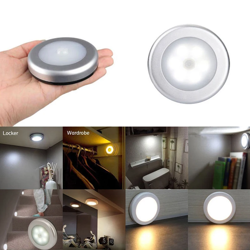 Wireless 6 LED Motion Sensor Night Light Wall Cabinet Wardrobe Drawer Kitchen Bedroom Battery Lamp Home Decoration Lamp Mayitr