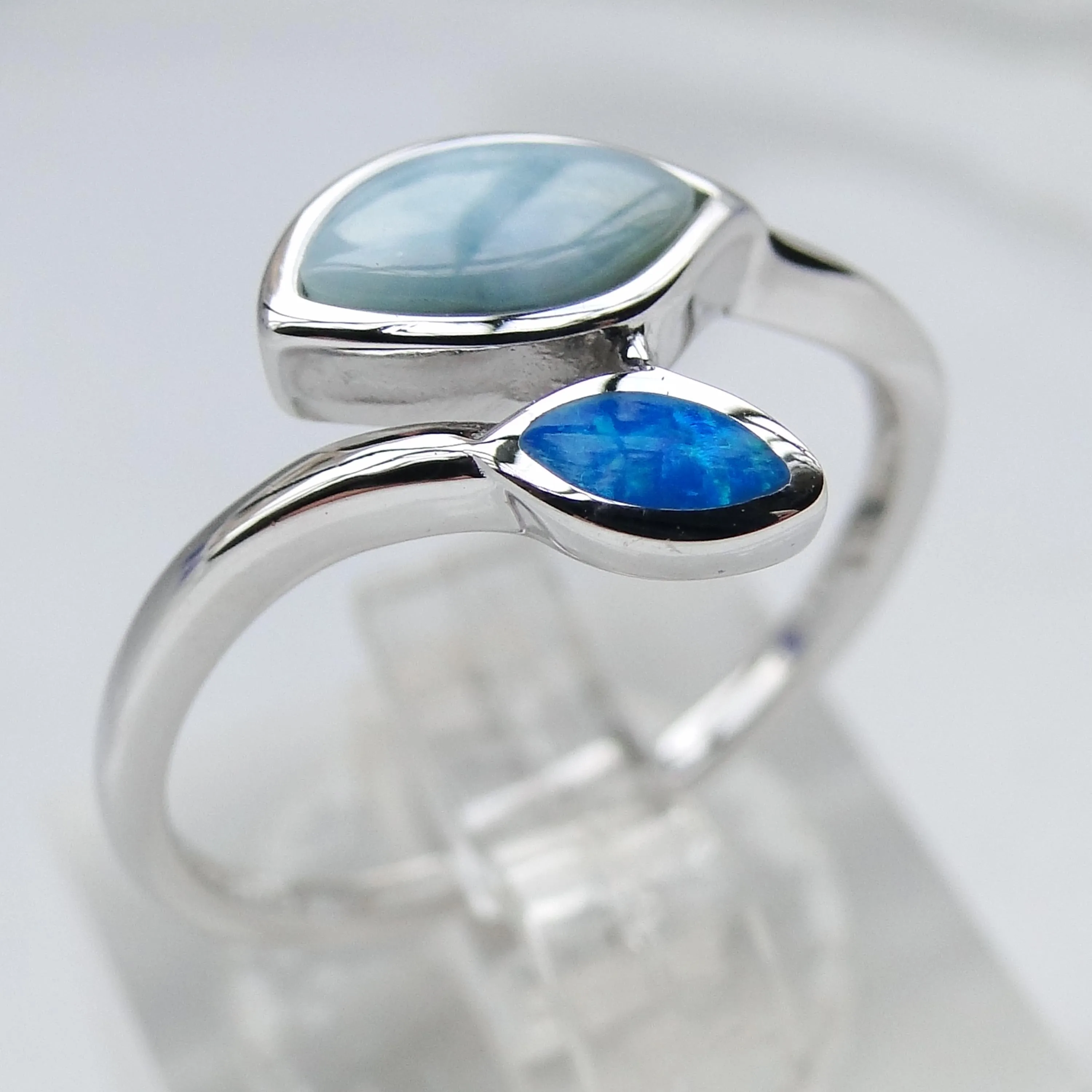 Изысканные натуральные кольца Larimar, кольца с листьями, женские кольца Larimar, ювелирные изделия с голубым опалом, 925 пробы, серебряные ювелирные изделия Larimar, обручальные кольца