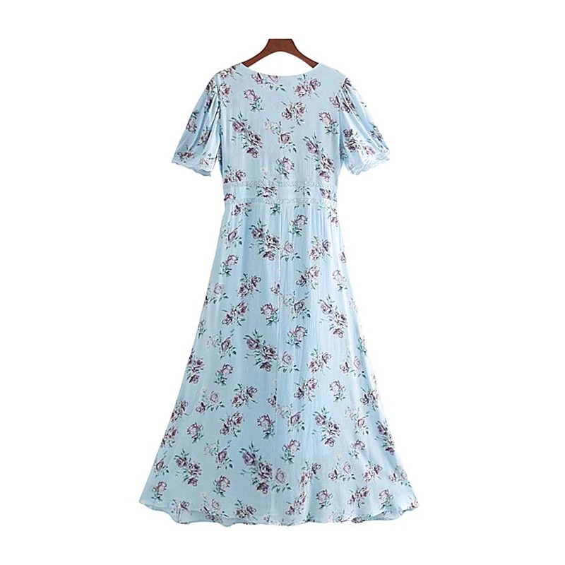 Винтажное элегантное кружевное Лоскутное Платье макси с цветочным принтом для женщин модное пляжное платье с v-образным вырезом и коротким рукавом vestidos mujer