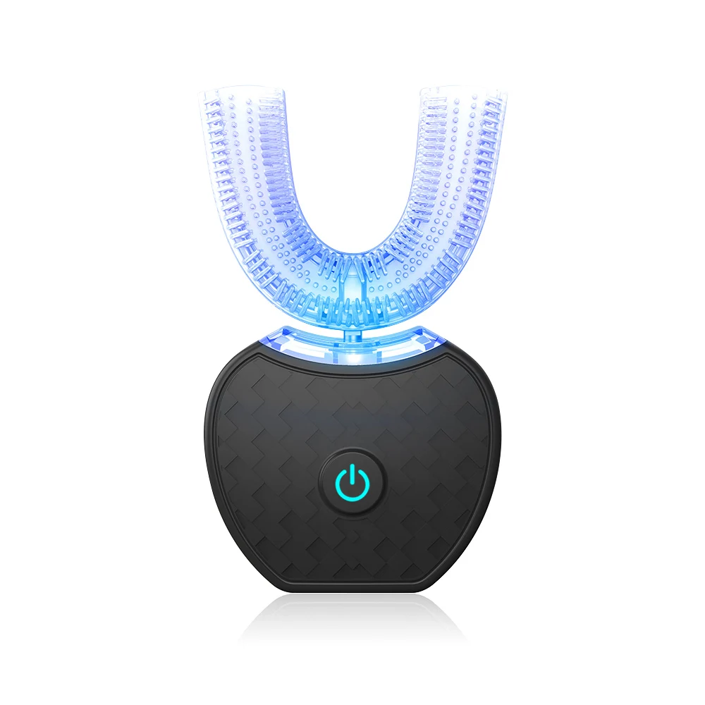 Интеллектуальная автоматическая звуковая электрическая зубная щетка 360 градусов, силиконовая u-образная головка, зарядка через USB, для взрослых, 4 режима, таймер, синий светильник - Цвет: Generation 2 black