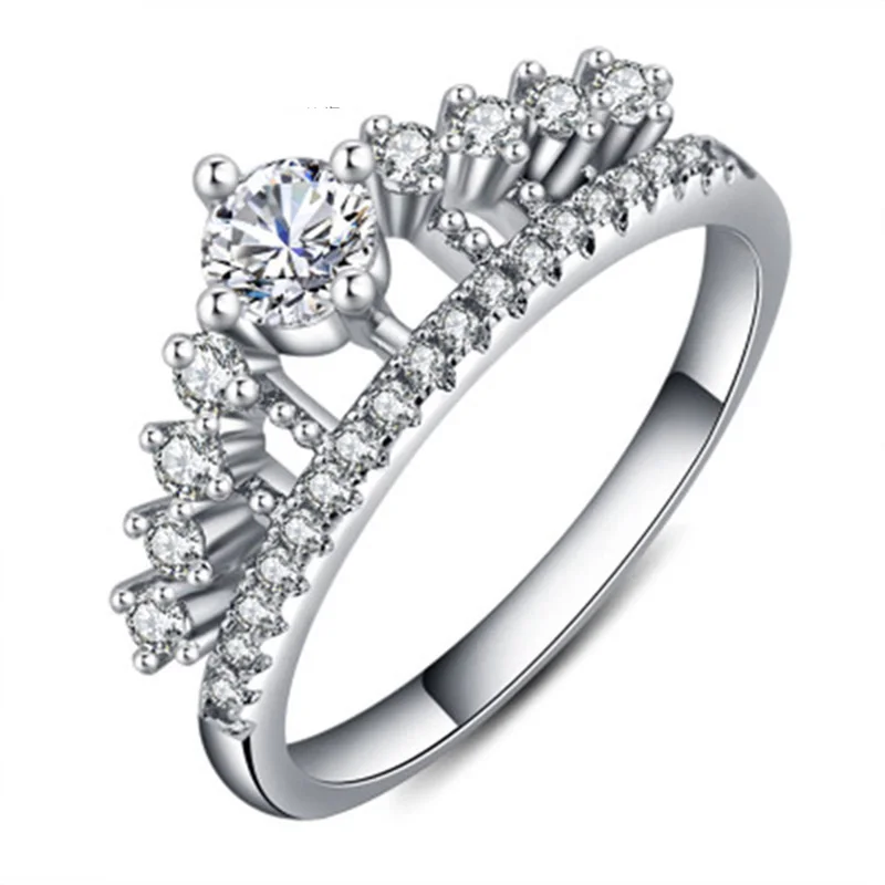 

NEW 925 Sterling Silver My Princess Queen Crown Engagement Ring with Clear CZ Authentic Sterling-Silver-Jewelry MJ153