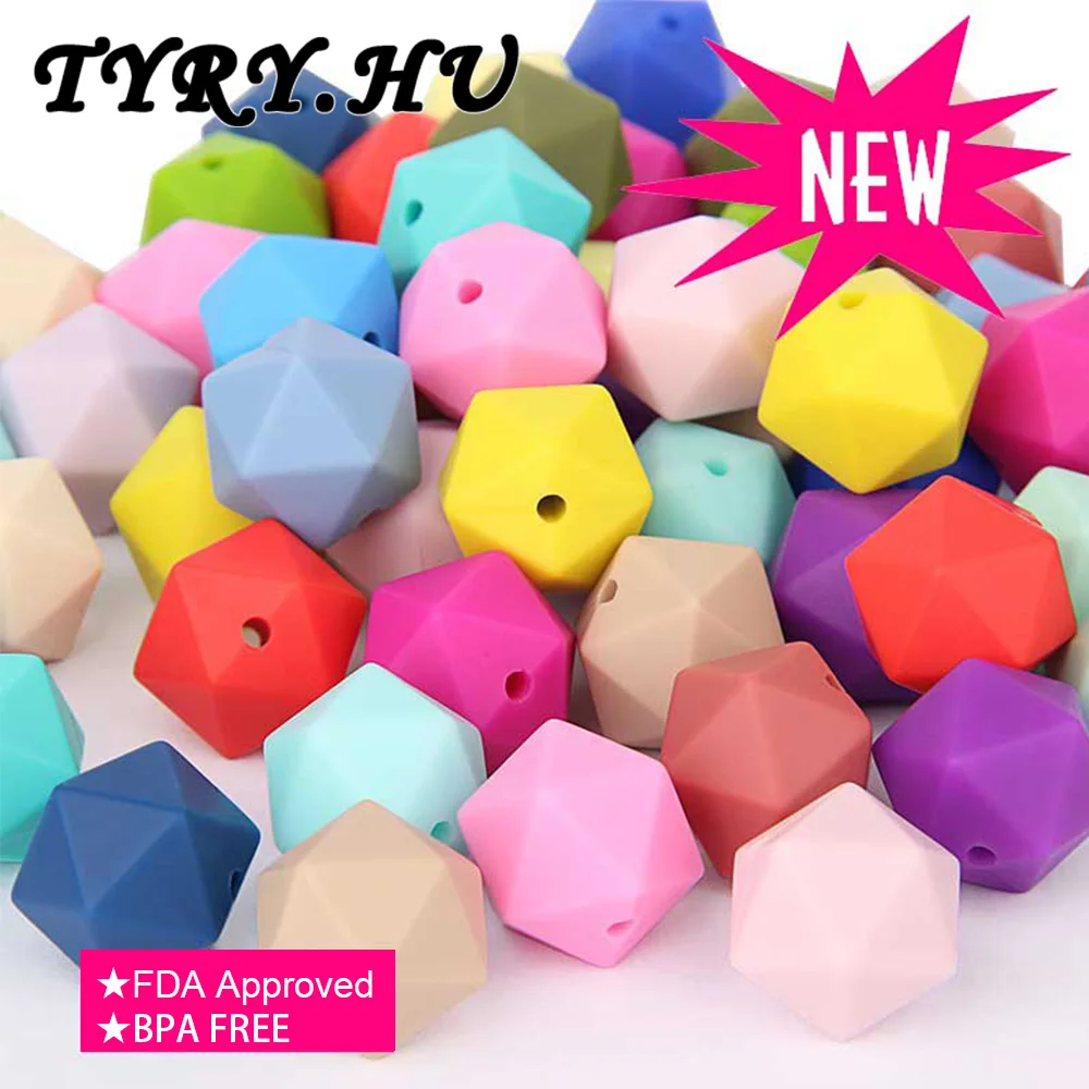 TYRY. HU 100 шт Силиконовые Бусины Icosahedron лучше шестигранных бусин игрушки для ухода за ребенком жевательная для прорезывания зубов ожерелье 14 мм 17 мм