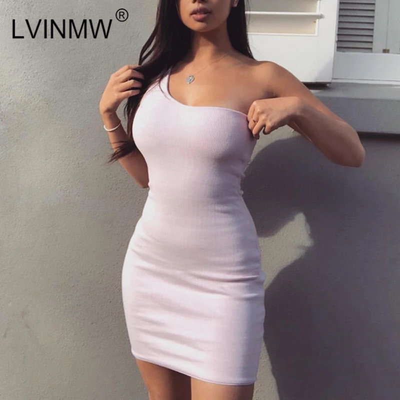 

LVINMW Casual Black One Shoulder Bodycon Dress 2019 Summer Women Sleeveless Backless Mini Dress Female Party Streetwear Dress
