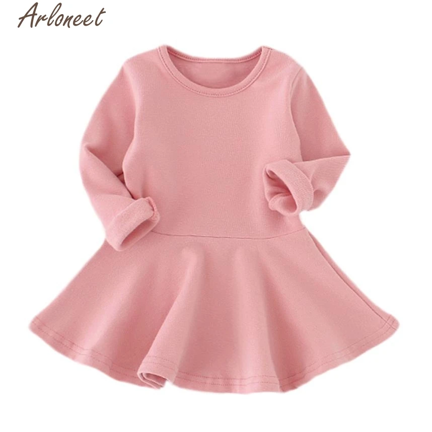 Однотонное Повседневное платье принцессы ярких цветов с длинными рукавами для маленьких девочек, RE31