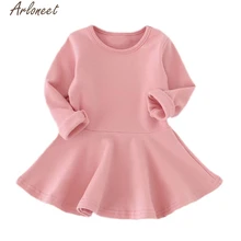 Однотонное Повседневное платье принцессы ярких цветов с длинными рукавами для маленьких девочек, RE31