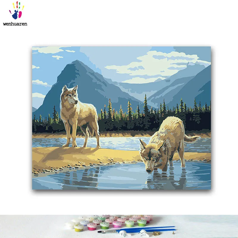 

DIY Coloring paint by numbers Animals by the water paintings by numbers with kits 40x50 framed