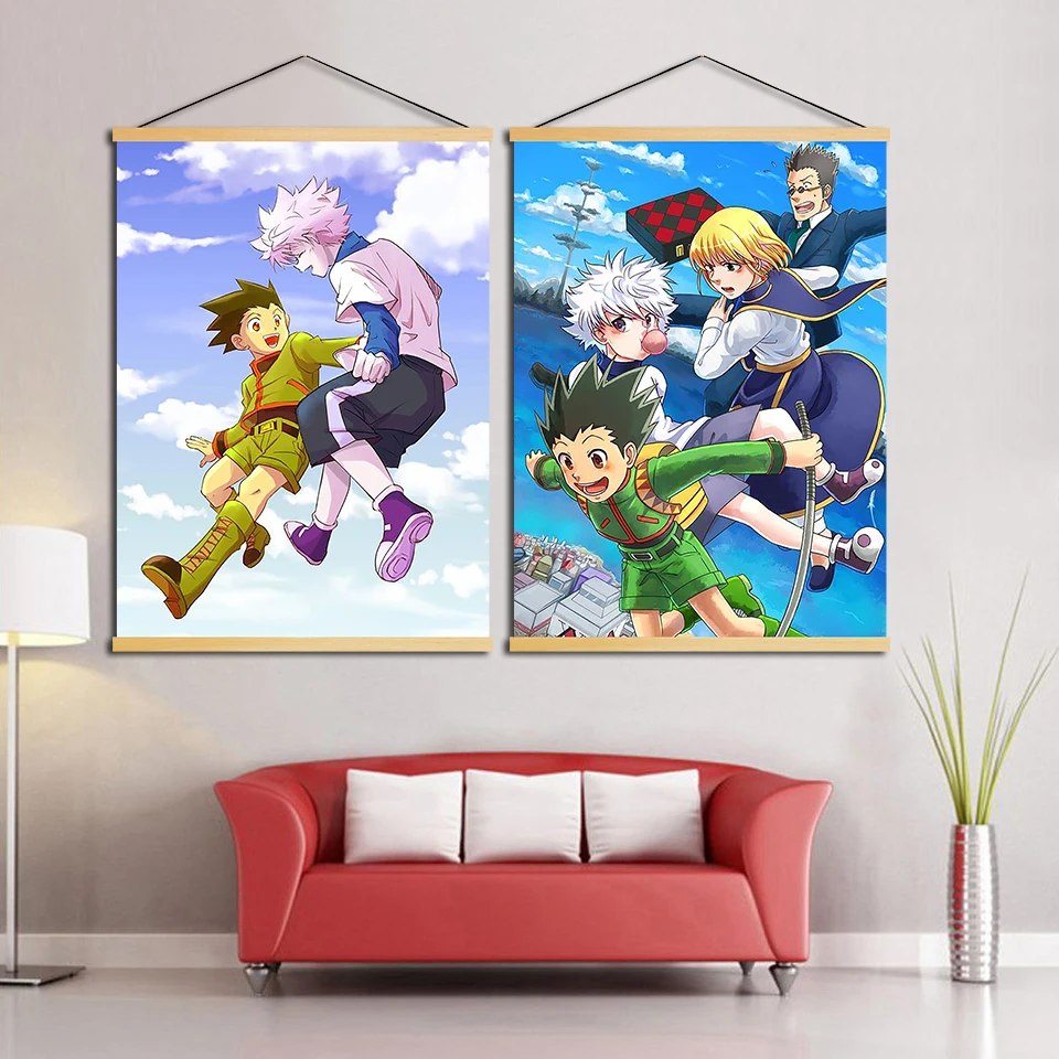 

Home Decoration Wall Art Anime Hunter X Hunter Painting Solid Wood Hanging Scrolls Canvas Print Pictures Posters for Living Room