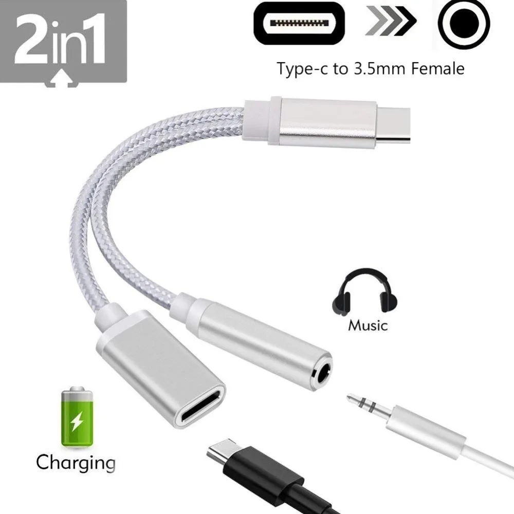 

Mini Type-C to 3.5mm Earphone Audio Cable 2 In 1 Music Port Adapter Type C to 3.5 AUX Jack for Xiaomi 6 Mi6 for iPhone