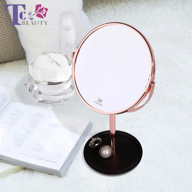 Makeup Mirror 360 RotadingTriple Magnification Brass Round Double Sided Desktop Vertical Metal Vintage Beauty With Handle | Красота и