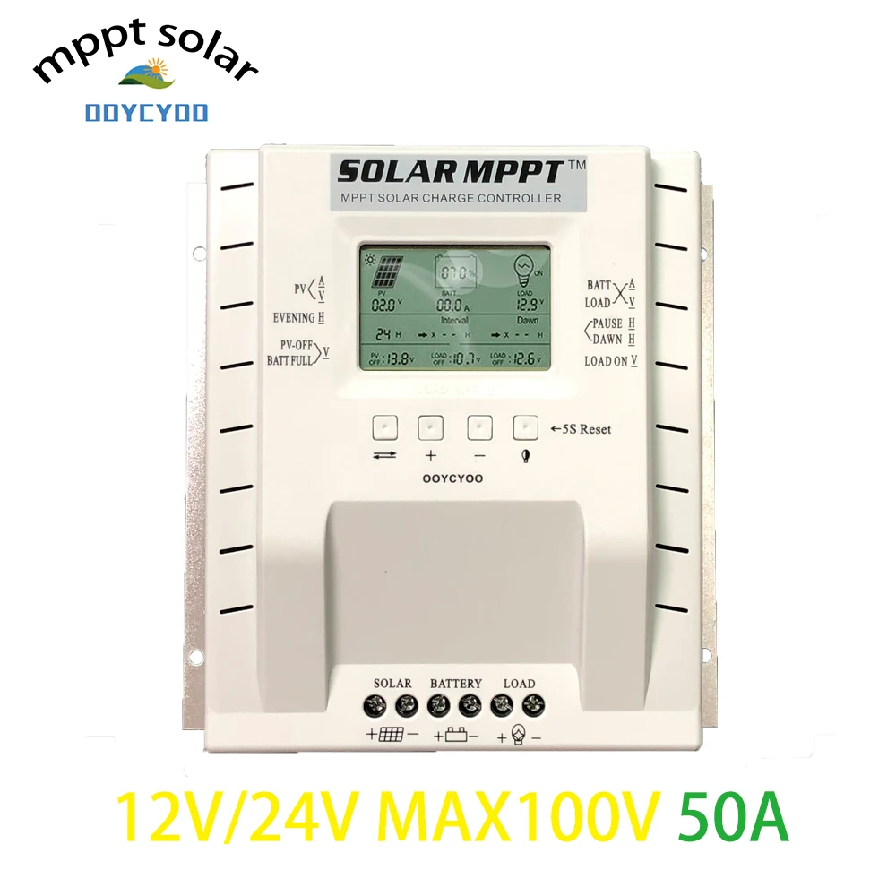 

OOYCYOO MPPT Charge Controller 50amp, 12V/24V Auto,Max 100V Input Solar Regulator,with LCD Display for Lead-Acid