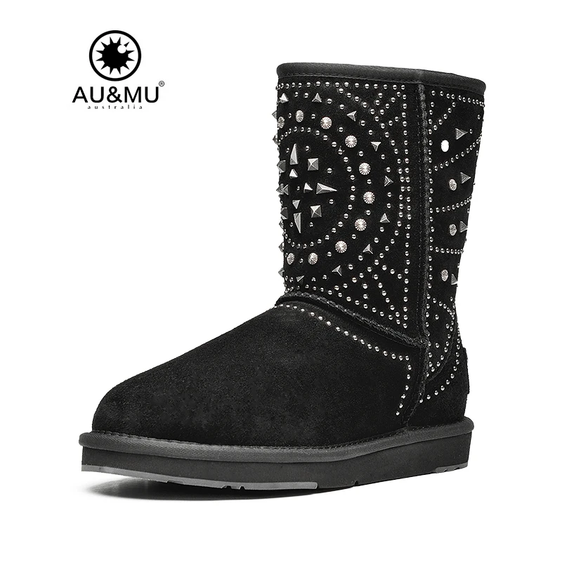 

2017 AUMU Australia Rivet Suede Slip-on Thick Platform Rubber Soles Snow Winter Boots UG N372