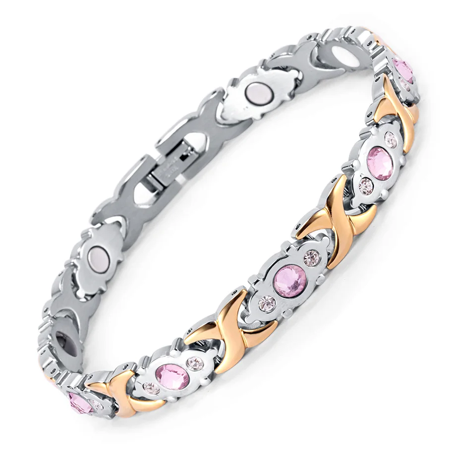 RainSo женский браслет из блестящего хрусталя, нержавеющая сталь, модные ювелирные изделия для здоровья, магнитный браслет с голограммой, очаровательный браслет с цепочкой и звеньями - Окраска металла: bracelet