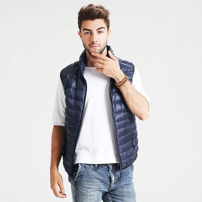 12019 New Autumn Winter Men Light Down Jacket 90% White Duck Down Ultra-light Slim Sleeveless Vest Big Yards Coat Casual Style