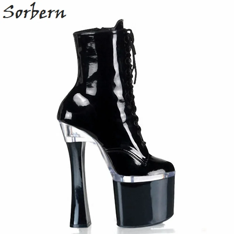 

Sorbern Patent Leather High Heel Pointed Boots With Zipper Platform Luxury Brand Shoes Spring Personalized Womens Boots Ankle