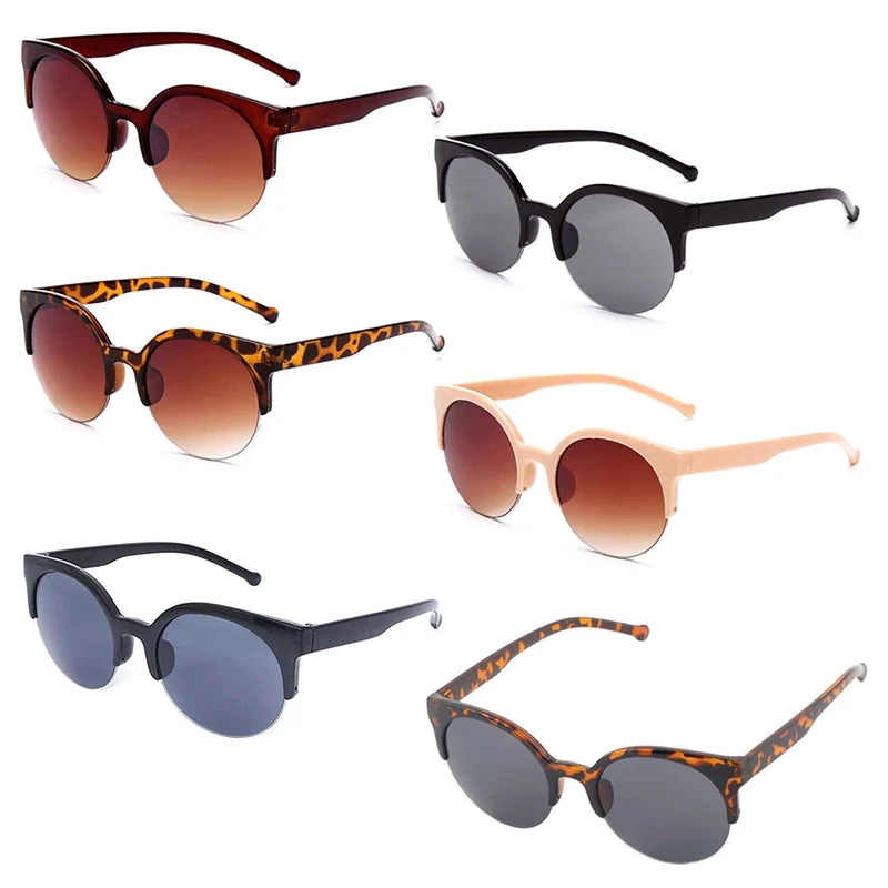 

Fashion Cat Eye Sunglasses Women Retro Vintage Half Frame Eyewear Brand Designer Round Circle Semi-Rimless Glasses UV400 Oculos