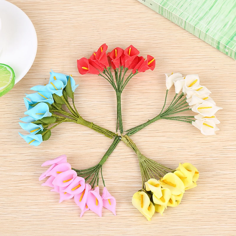 

12Pcs 9cm Pompon Mini PE Foam calla Heads Artificial Silk Flowers bouquet For Wreaths DIY Wedding Scrapbooking Fake calla Flower