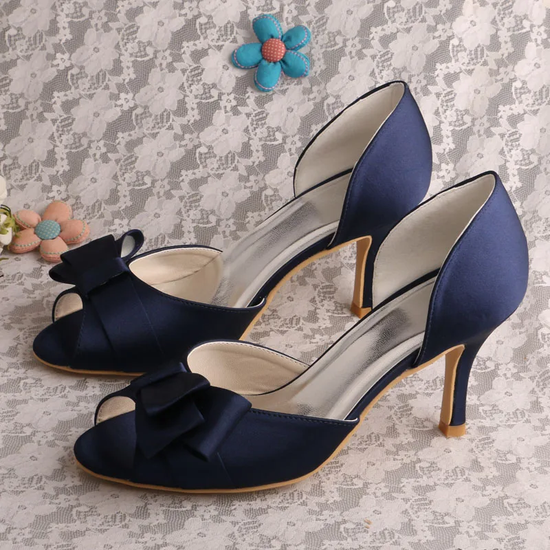 Лидер продаж; женские туфли с открытым носком; сезон весна; цвет темно-синий; модельные туфли для невесты на тонком каблуке - Цвет: navy