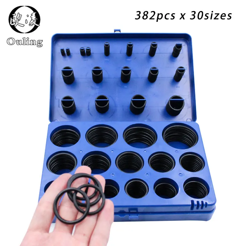 Goede 382 stuks NBR O Ringen Rubber Ring Kit 30 Maten Nitril ORing Afdichting O ringen Set Pakking Blauw Assortiment kit Doos Olie weerstand Ring