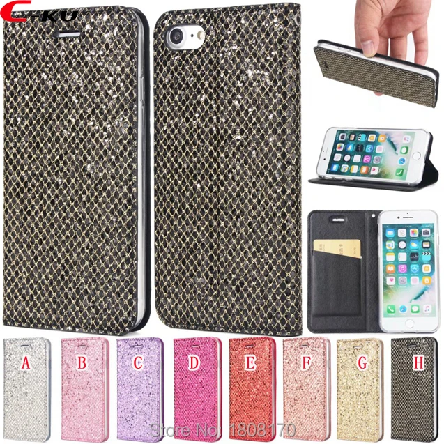 

C-ku Magnetic Bling Flip Leather Case For Samsung Galaxy S9 S8 Plus S6 S7 Edge S5 NOTE 8 9 Glitter Wallet Card Cover 1pcs