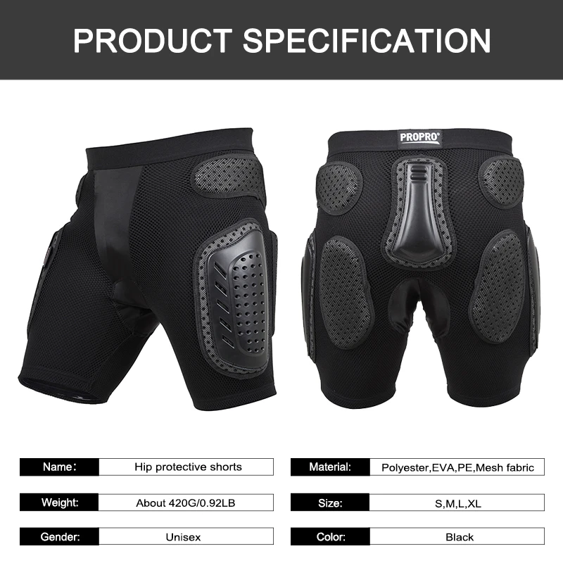 PROPRO Black Motorcycle Shorts Men Anti-drop Armor Gear Hip Butt Support Protection Motocross Hockey Snowboard Ski Protec