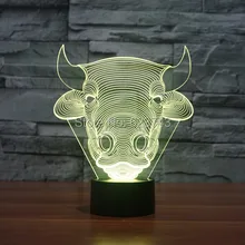 8 шт./лот 7 цветов Изменение 3D мигающий Торо акриловый светодиодный Oxen Ночной светильник с питанием от USB мульти Цвет баскетбольная команда Чикагские Быки) настольная лампа из 3D светодиодный S