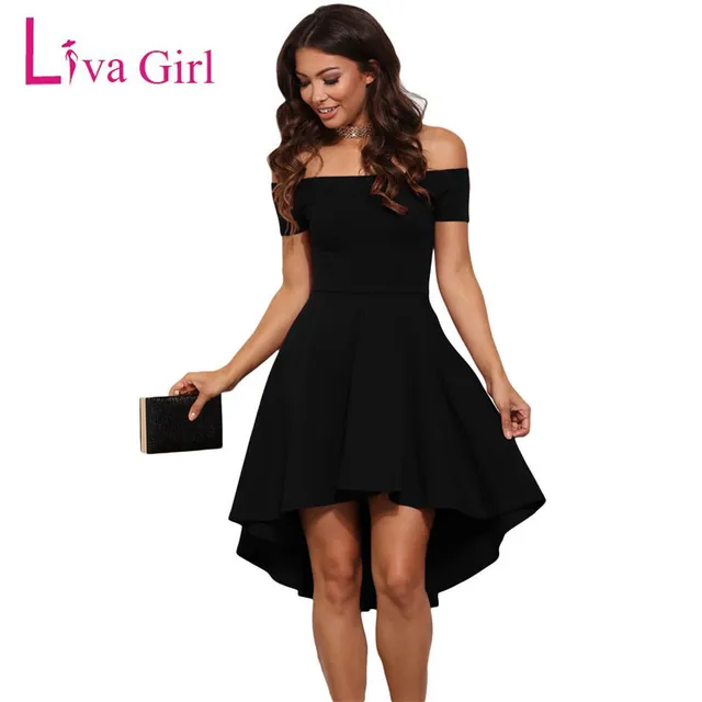 black skater dress off the shoulder