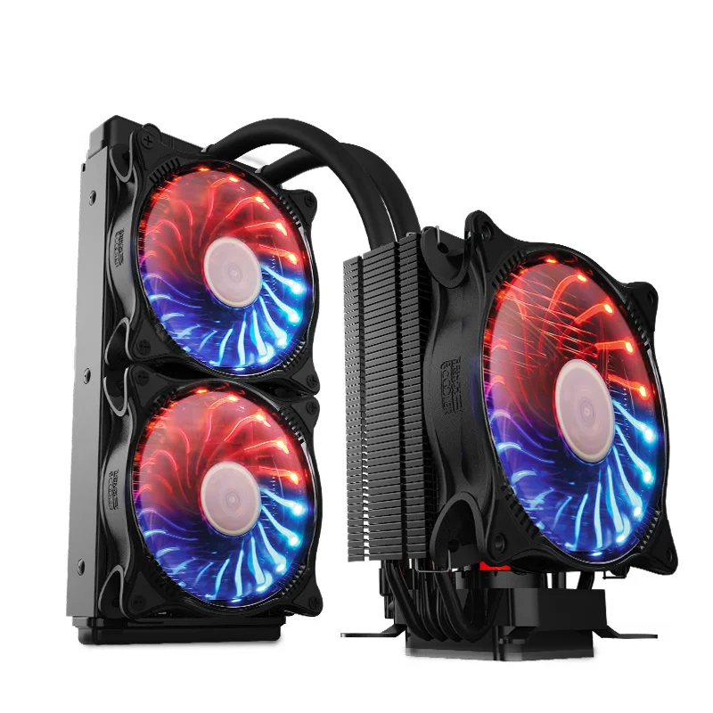 

PCCOOLER Twin engine cpu radiator water cooler (air-cooled+water-cooled combination/ four heat pipe/three RGB fans)