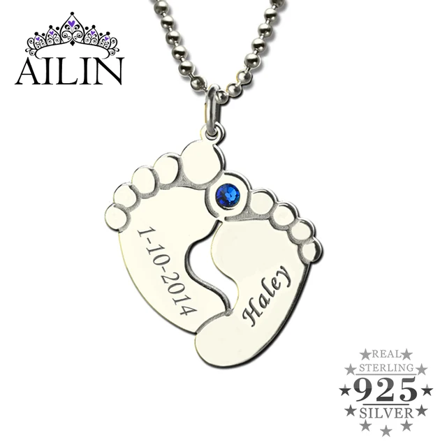 Personalized Baby Feet Birthstone Mother Necklace Name Date Personalized Baby Feet Birthstone Mother Necklace Name Date Charm Celebration For New 925