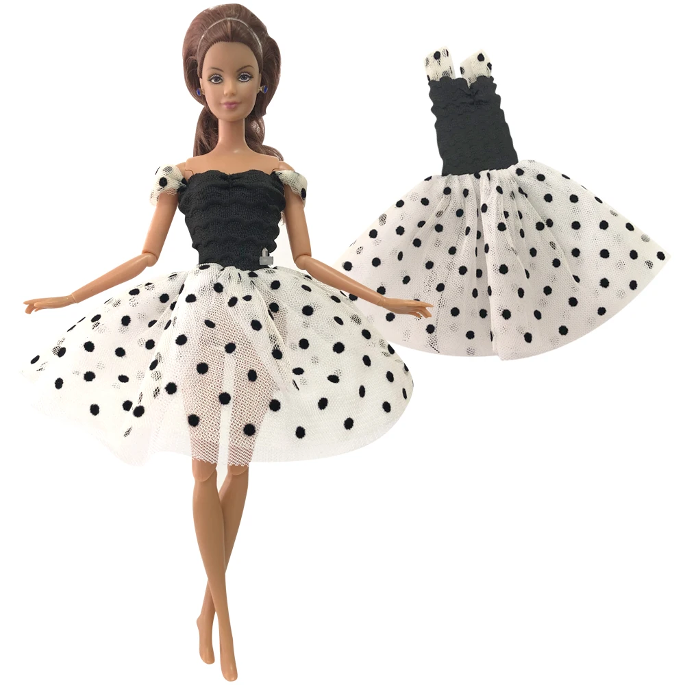 

NK 2019 Newest Doll Dress Beautiful Black Dot Dress Top Fashion Party Costume For Barbie Doll Accessories Girl Gift 6X