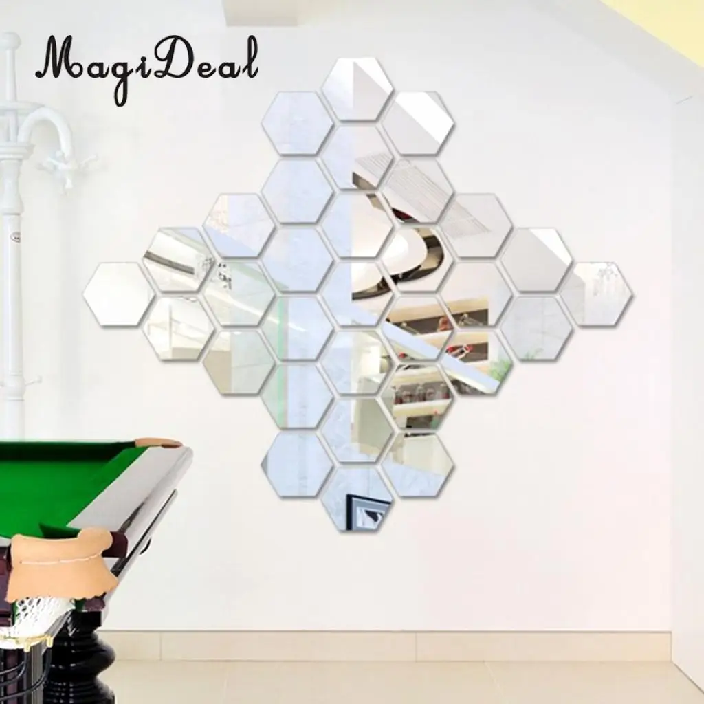 7Pcs 3D Mirror Surface Hexagon Vinyl Removable Sticky Wall Sticker Decal Coffee Cafe Bar Chic Decor Art Mural DIY