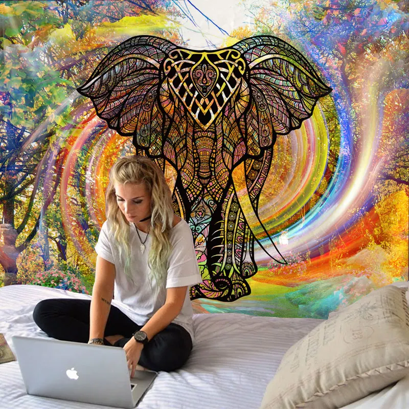 Декоративная мандала, слон, настенный гобелен, богемный макраме, настенное художественное покрывало домашний декор, многоцветные простыни для спальни