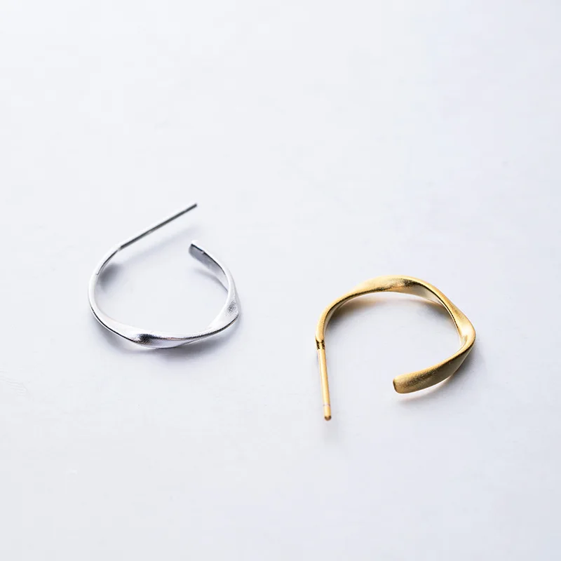 simple golden geommetric half circle earrings 100% 925 Sterling silver Jewelry fashion Hypoallergenic Stud earrings unisex gift