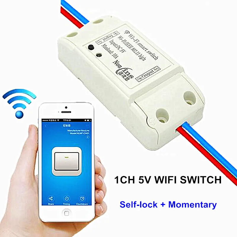 

1 Way 5V DC 10A WIFI Wireless Smart Home Switch APP Remote Control Relay Momentary Self-lock Module for IOS/Android