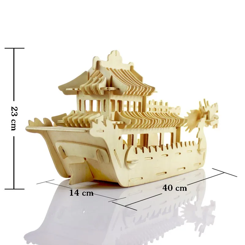 

Kids Educational DIY 3D Puzzle Toys Wooden Assembly Chinese Ancient Dragon Boat