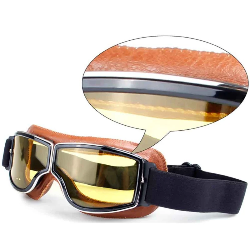 Motorcycle Goggles Skiing Eyewear Pilot Motorbike Goggles Leather Retro