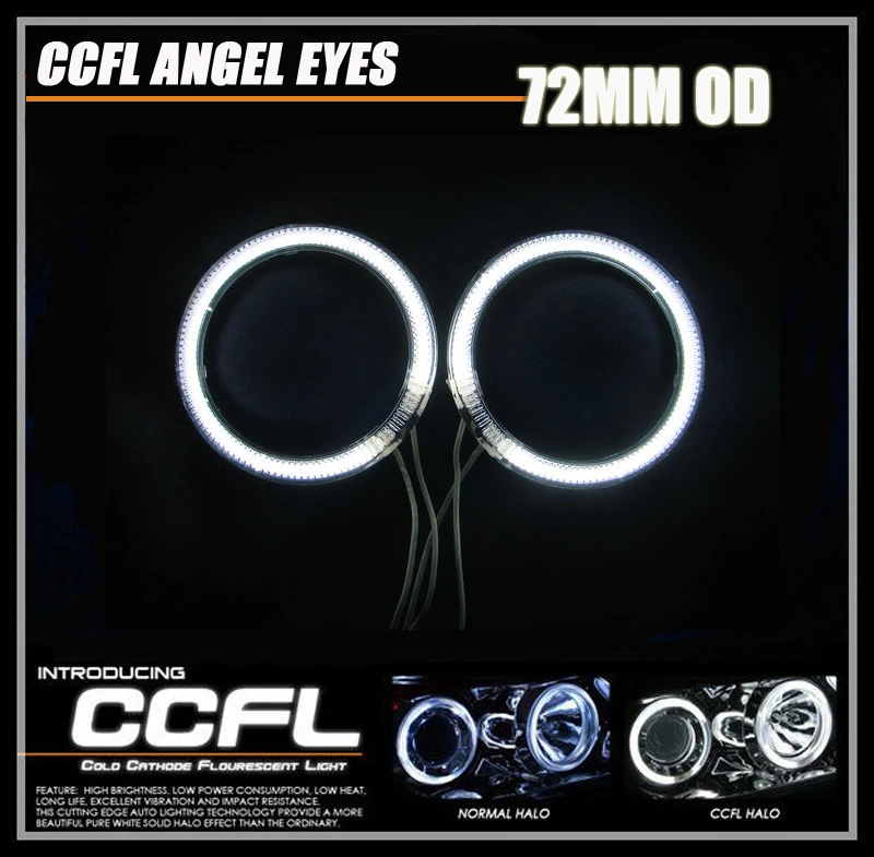 Universal CCFL Angel Eyes Halo Rings Auto Car Headlight Full Circle Ring 72MM Ring W Inverter
