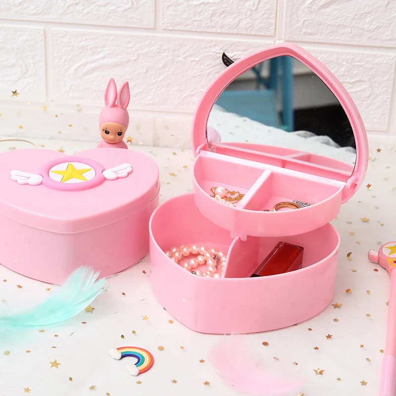 Heart Pink Sakura Cosmetic Storage Box With Mirror Desktop Jewelry Lipstick Brush Makeup Office Sundries Organizer Heart Pink Sakura Cosmetic Storage Box With Mirror Desktop Jewelry Lipstick Brush Makeup Office Sundries Organizer