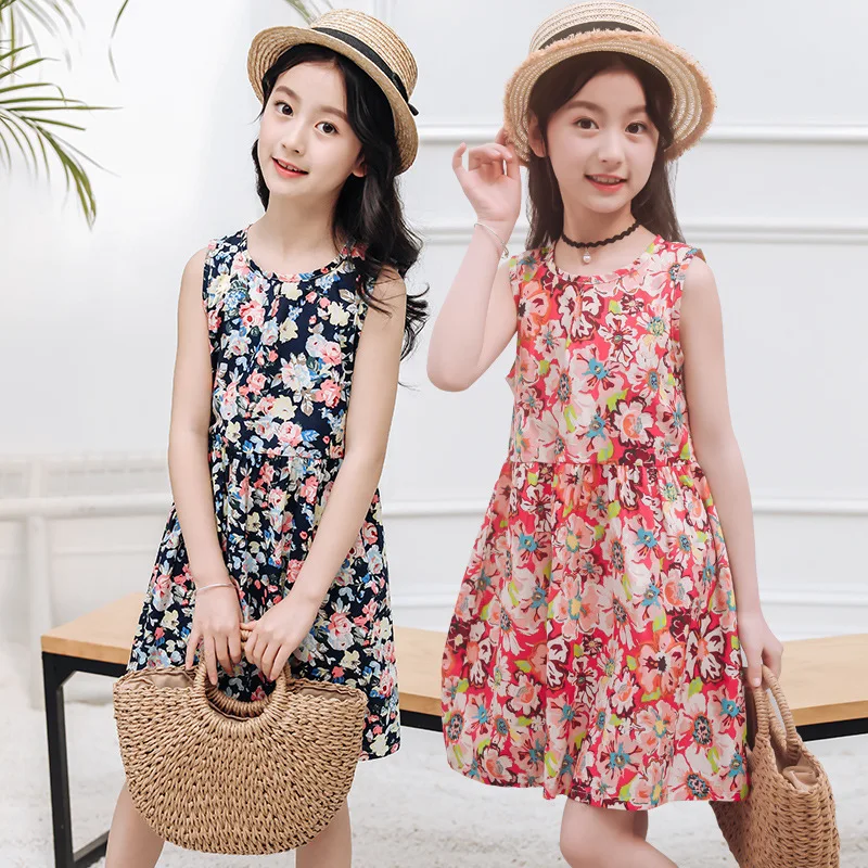 

Dress for Girl Costume Korean Teen Girls Summer Sleeveless Kids Long Flower Dress Clothes 2 3 4 5 6 7 8 9 10 11 12 13 14 Year