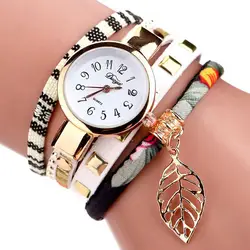 Duoya модные женские часы для женщин Роскошные ткань с листьями золотые наручные для браслет Винтаж спортивные часы Рождественский подарок