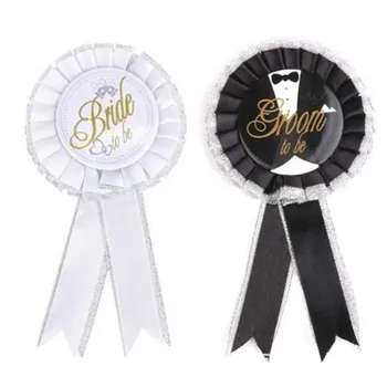 

2Pcs Black Groom White Bride To Be Badge Stag Night Bachelor Party Accessories Wedding Photo Props Hen Night Party DIY Supplies