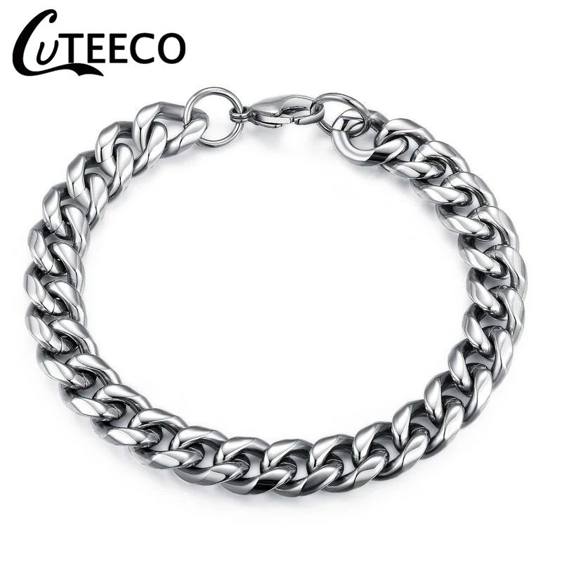 

CUTEECO Popular Men Bracelets 9MM 21CM Wide Rock Trendy Gift for Man Stainless Steel Chain Link Bracelet Punk Biker Jewelry