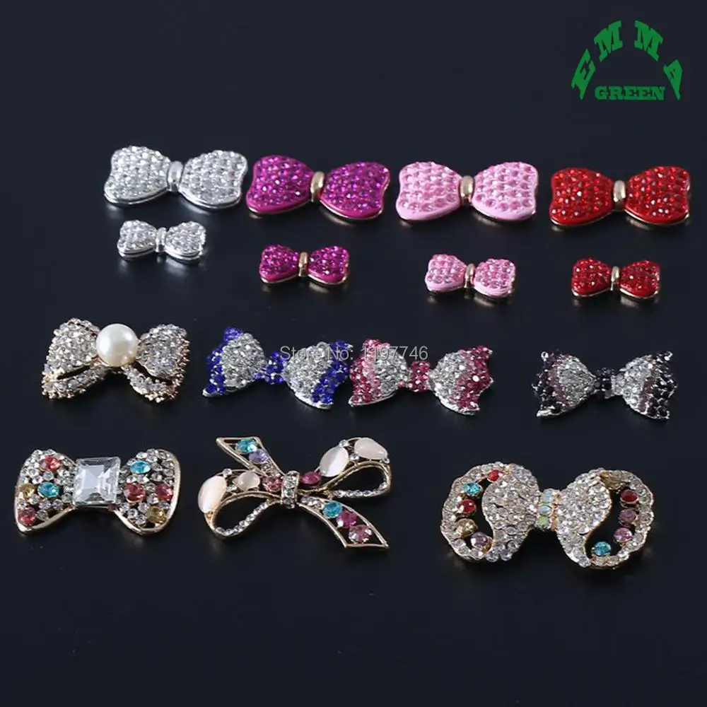 

Bow Knot Bowtie Colorful Crystal Shiny Bowknot 2 pcs big Flatback Rhinestone Button Embellishment Hair Bow Center