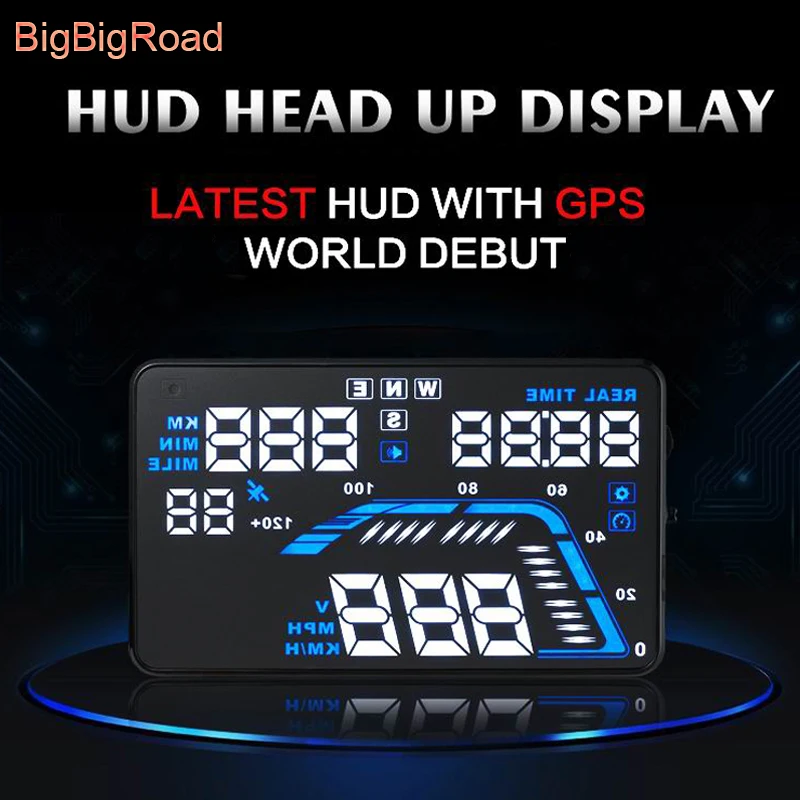 BigBigRoad дюймов 5,5 дюймов автомобиля gps HUD Head Up дисплей ветрового стекла проектор спутникового времени высота скорость одометр Предупреждение