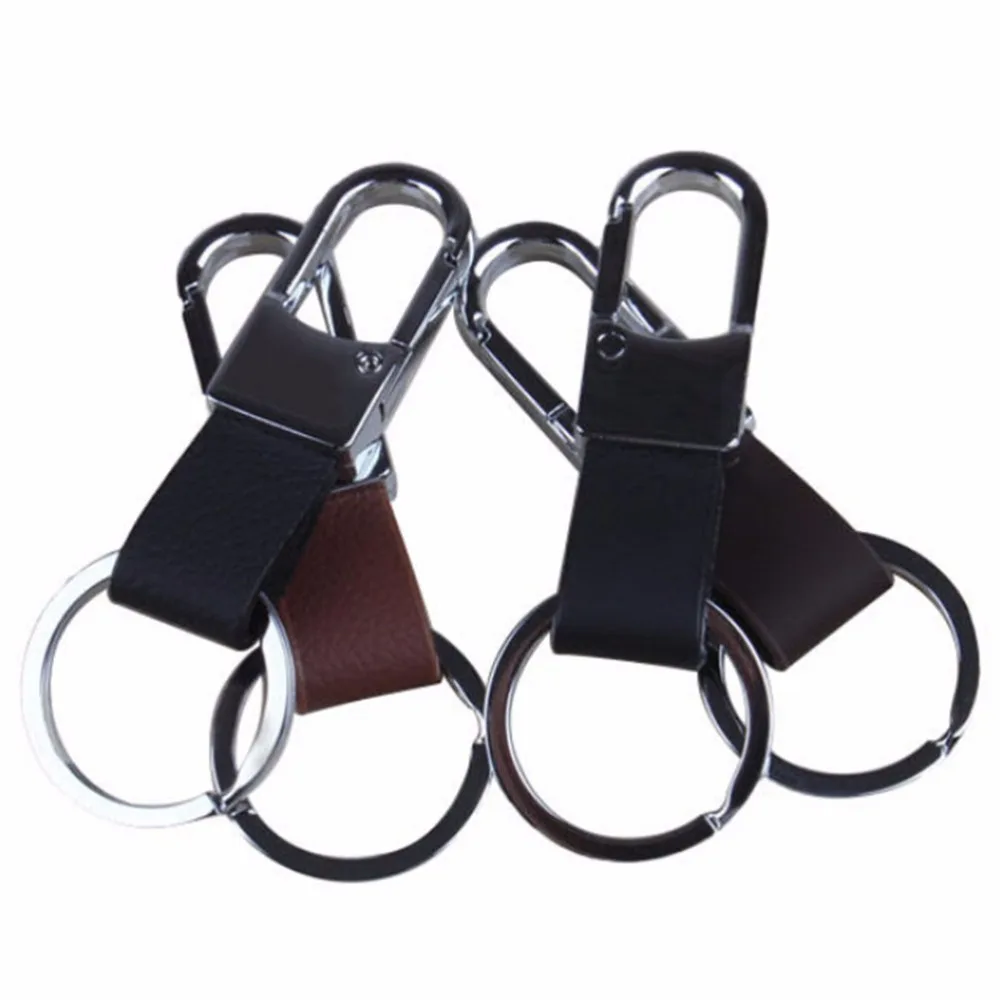 Fashion Men Metal Head Black Leather Strap Key Chains